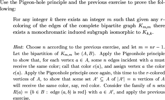 \begin{proof}
Use the Pigeon-hole principle and the previous exercise to prove ...
... with
$a\in A'$, and apply the previous exercise.
}\end{itemize}
\end{proof}